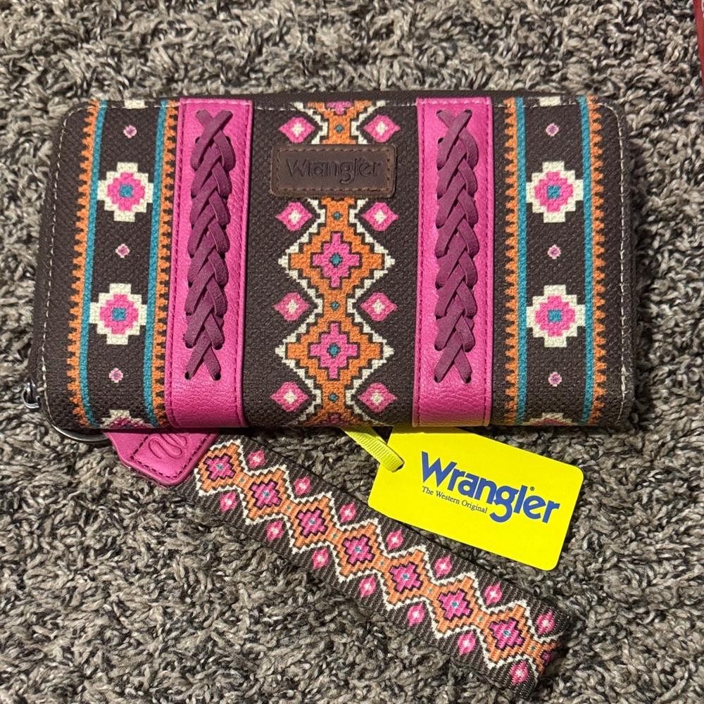 Wrangler Multicolor Patterned Wallet with Pink Trim